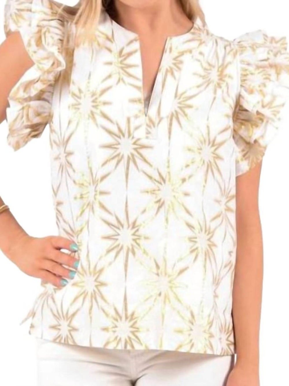Emily McCarthy Maggie Top in Gold Burst Print - Size M